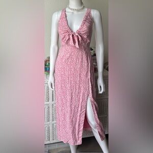 Abercrombie & Fitch Midi Dress Low Cut Revealing Floral in Pink & White Size XS